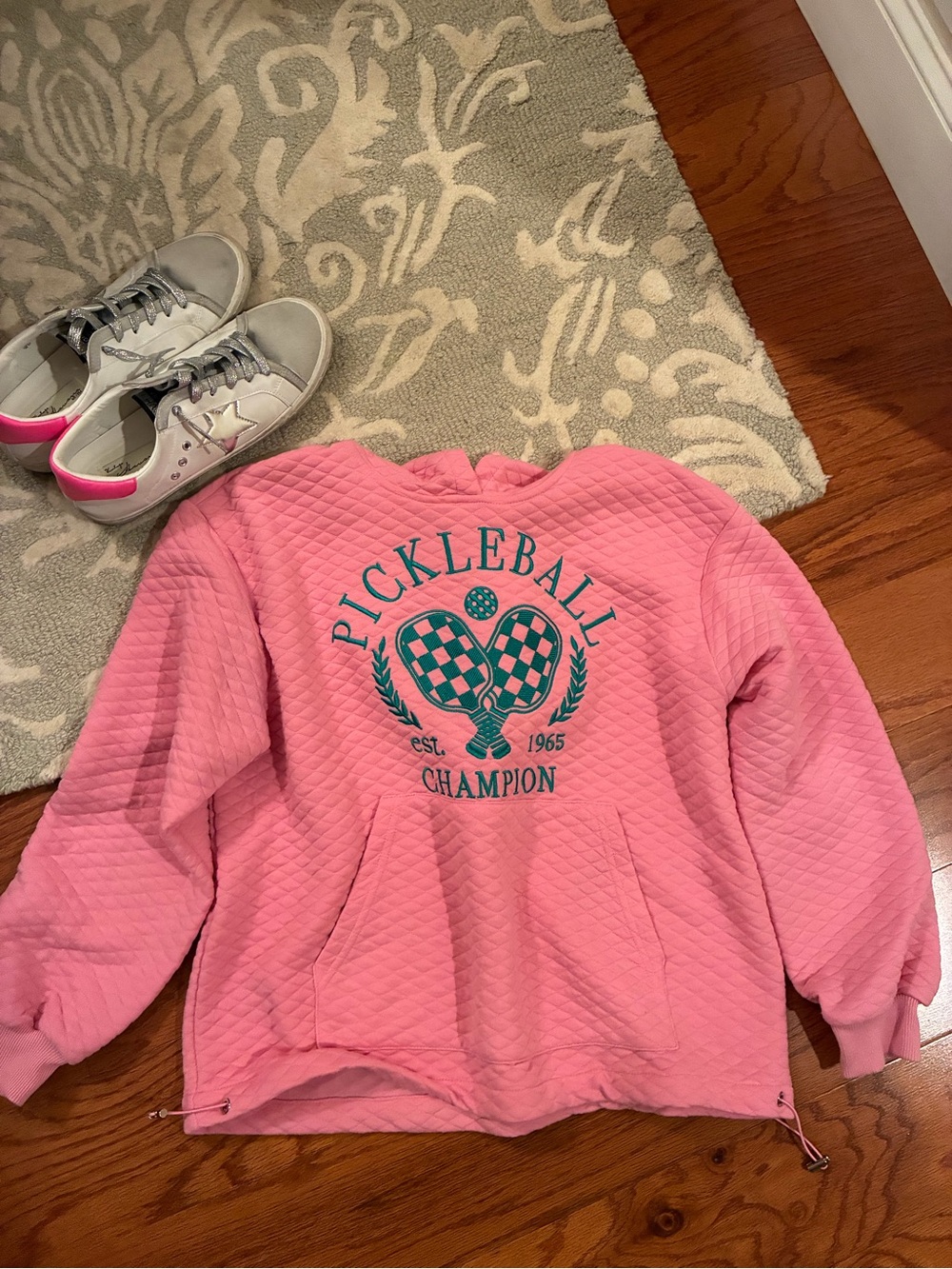 Pickleball Pink Quilted Hoodie Womens